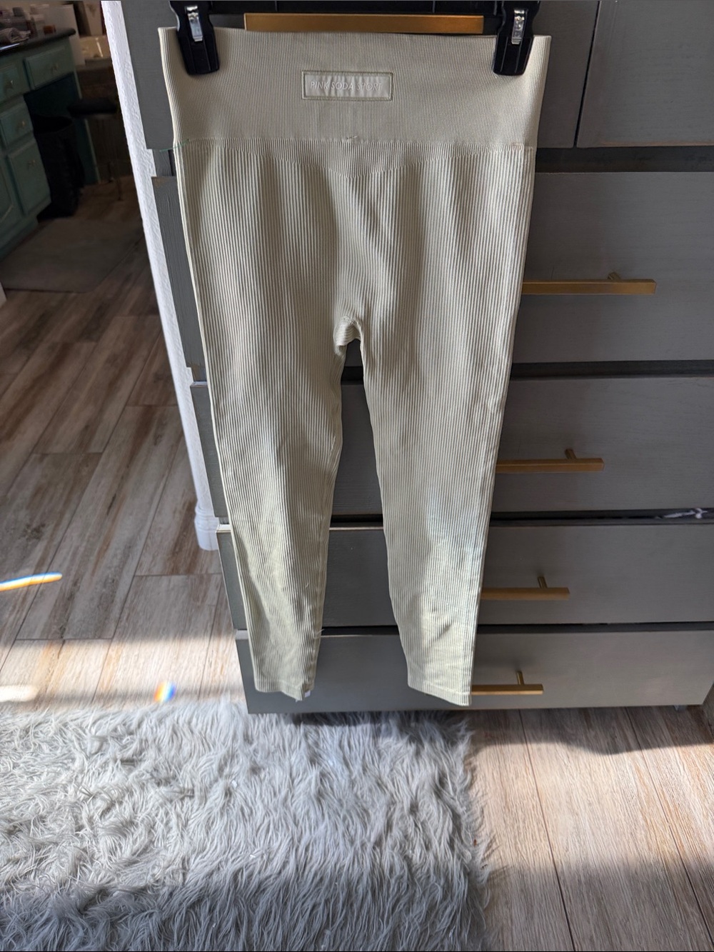 Seamless Ribbed High-Waist Leggings - Cream